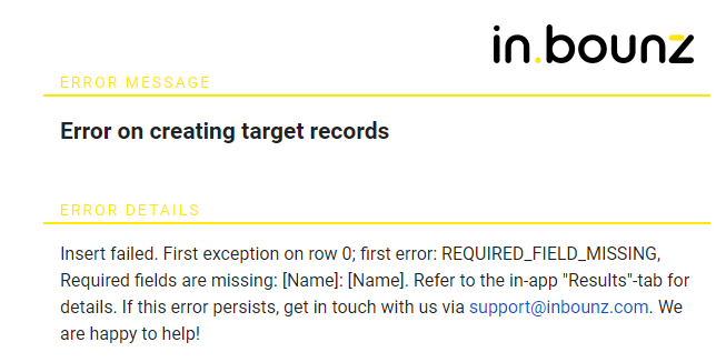 in.bounz I Fehlermeldung